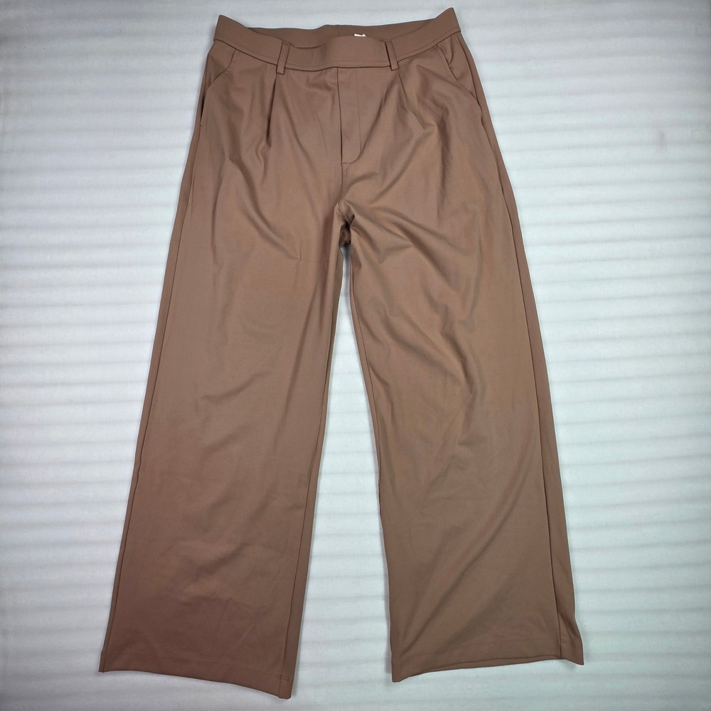 Halara Tan Wide Leg Pleated High Rise Trousers Pants Women Large Regular